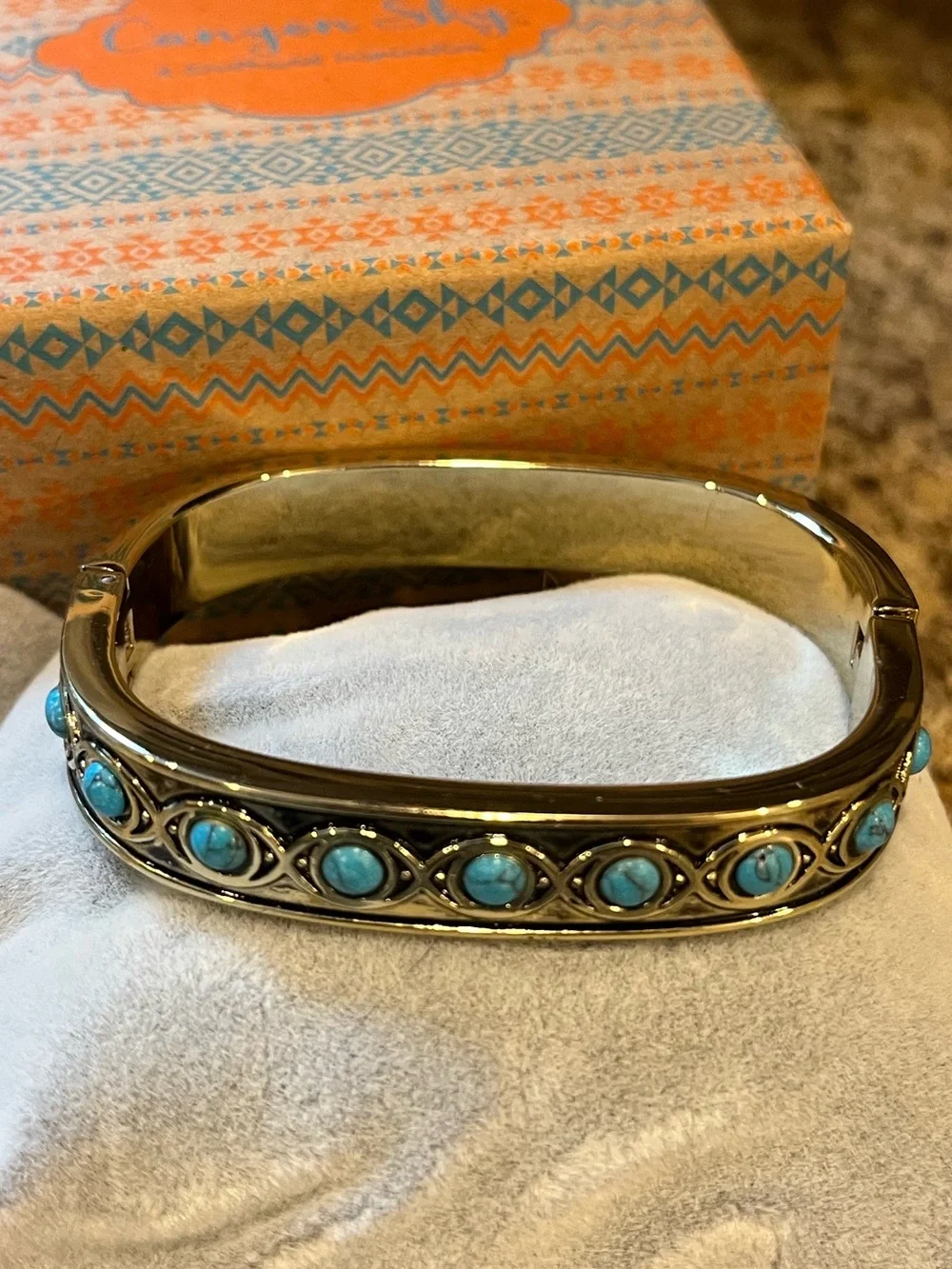 Canyon Sky Turquoise Accent Bangle Watch Set - Gold Tone